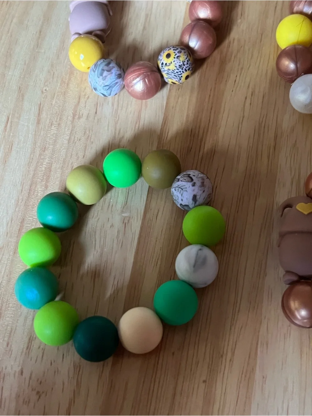 Kids Beaded Stretch Bracelet Set - Yellow, Green, Brown B153 set of 4